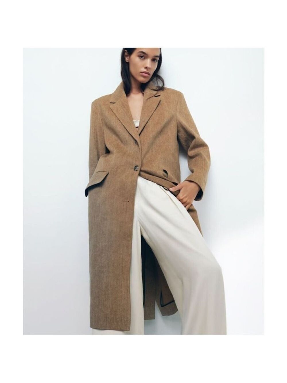 NWOT Zara Rustic Brown Linen Cotton Fall/Winter Trench Coat - Size XS - Picture 4 of 16